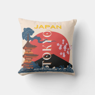 Tokyo Japan Travel Art, Retro Travel Art Kudde