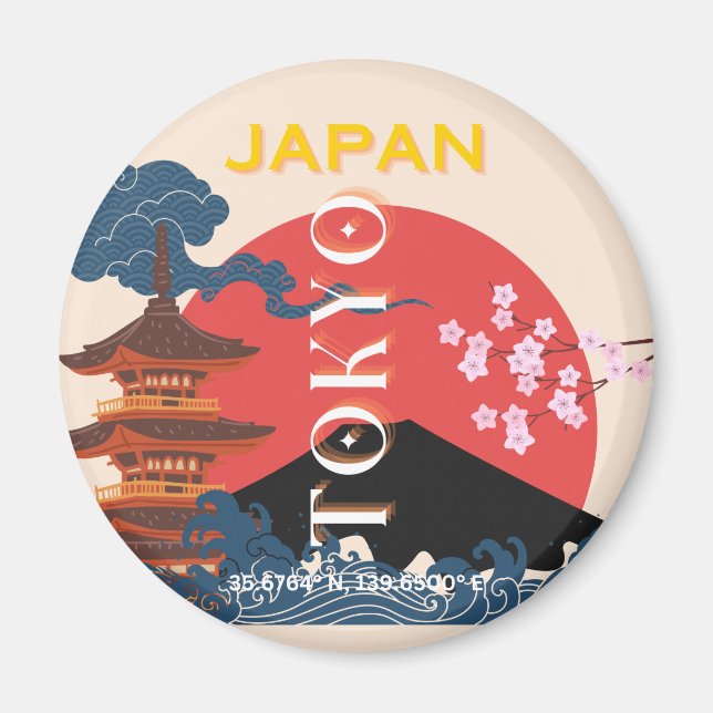 Tokyo Japan Travel Art, Retro Travel Art Magnet (Framsidan)