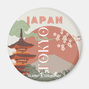 Tokyo Japan Travel Art, Retro Travel Art Magnet