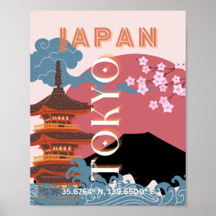 Tokyo Japan Travel Art, Retro Travel Art Poster