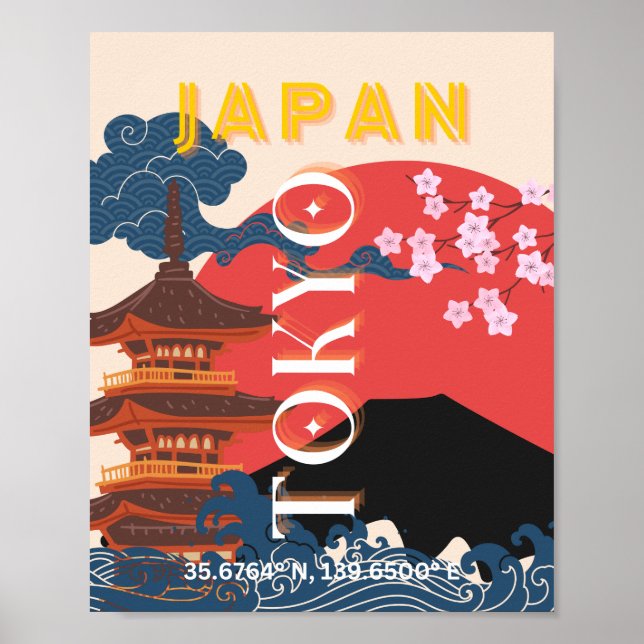 Tokyo Japan Travel Art, Retro Travel Art Poster (Framsidan)