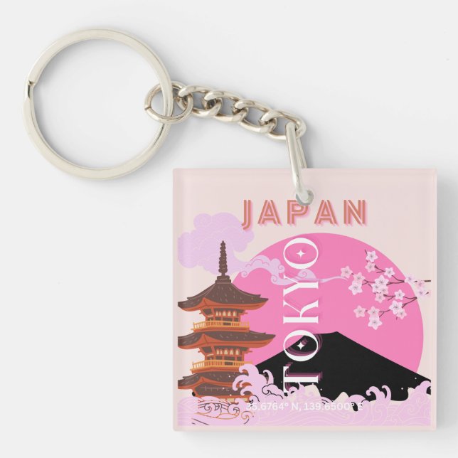 Tokyo Japan Travel Art, Retro Travel Art, Rosa (Framsidan)