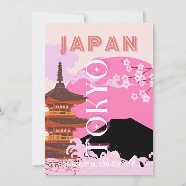 Tokyo Japan Travel Art, Retro Travel Art, Rosa Julkort (Framsida)