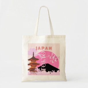 Tokyo Japan Travel Art, Retro Travel Art, Rosa Tygkasse