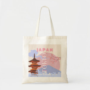 Tokyo Japan Travel Art, Retro Travel Art, Rosa Tygkasse