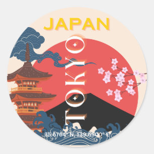 Tokyo Japan Travel Art, Retro Travel Art Runt Klistermärke