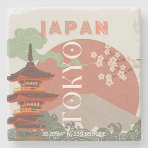 Tokyo Japan Travel Art, Retro Travel Art Stenunderlägg