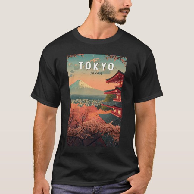 Tokyo Japan Travel Art Vintage T Shirt (Framsida)