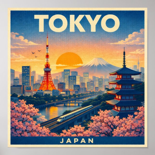 Tokyo Japan Vintage Travel Poster (Framsidan)
