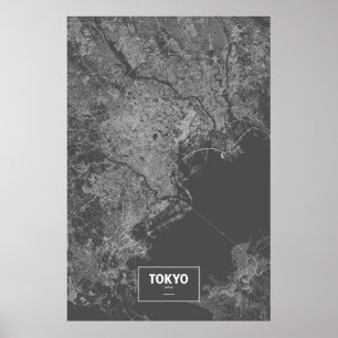 Tokyo, Japan (vit på svart) Poster