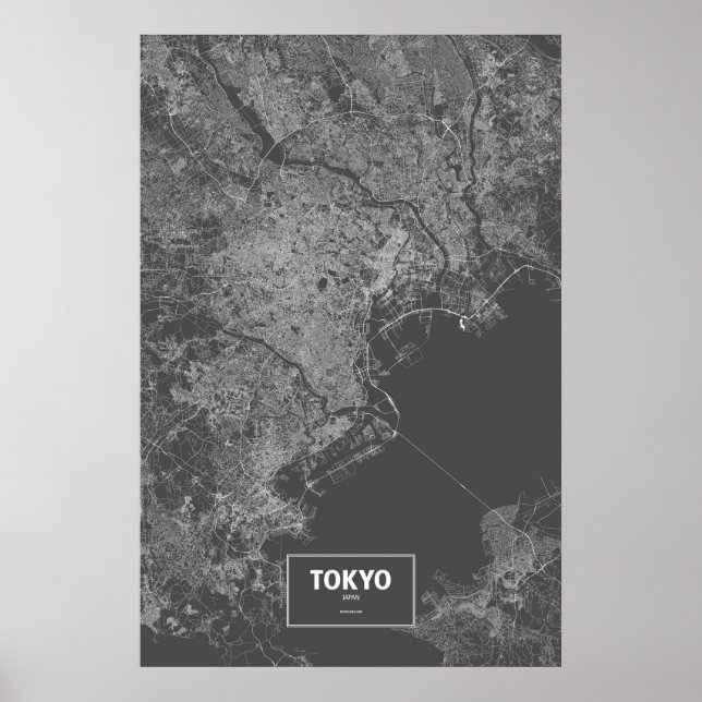 Tokyo, Japan (vit på svart) Poster (Framsidan)