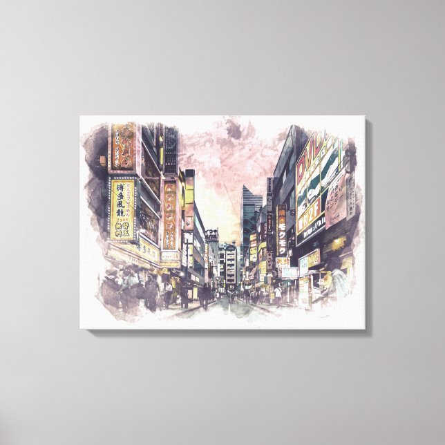 Tokyo Japan Watercolor Painting Canvas (Framsida)