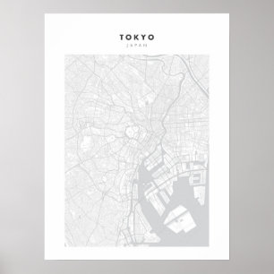 Tokyo - Japan White City Karta Poster