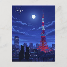 Tokyo-katter på natten vykort