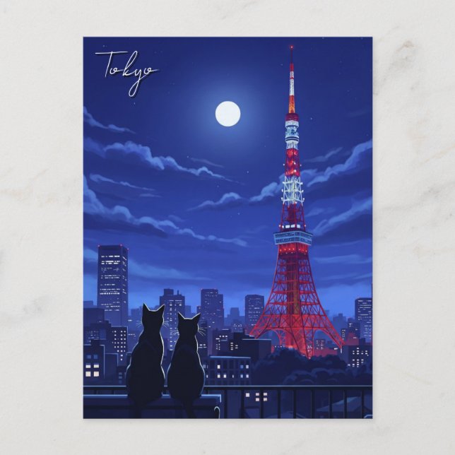 Tokyo-katter på natten vykort (Framsida)
