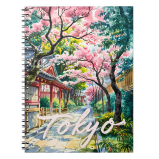 Tokyo Körsbärsblomning Akvarell Traditionell Japan Anteckningsbok