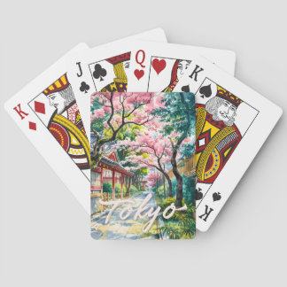 Tokyo Körsbärsblomning Akvarell Traditionell Japan Casinokort
