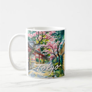 Tokyo Körsbärsblomning Akvarell Traditionell Japan Kaffemugg