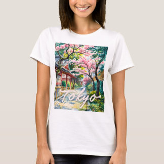 Tokyo Körsbärsblomning Akvarell Traditionell Japan T Shirt
