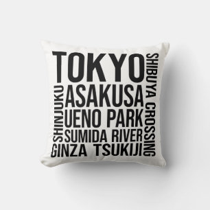 Tokyo Landmarks Typography - Japan Ord Art Kudde