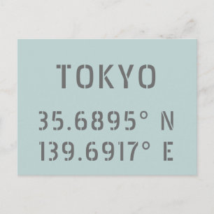 Tokyo Latitude & Longitud Vykort
