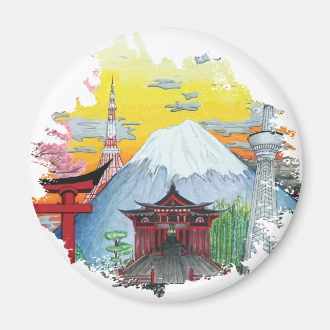 Tokyo med Mount Fuji Original Art Magnet (Framsidan)