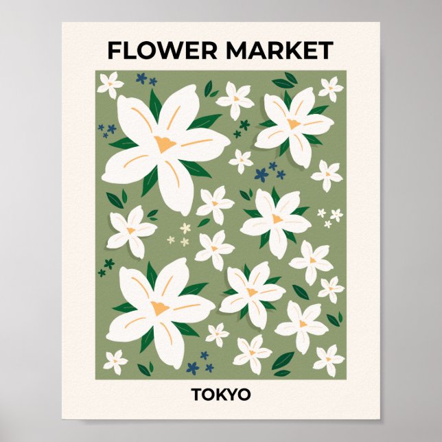 Tokyo Modern Blommönster Decor på blommmarknaden Poster (Framsidan)