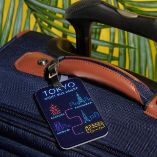 Tokyo Natt Buss Rutt Neon Design Bagage Tag Bagagebricka