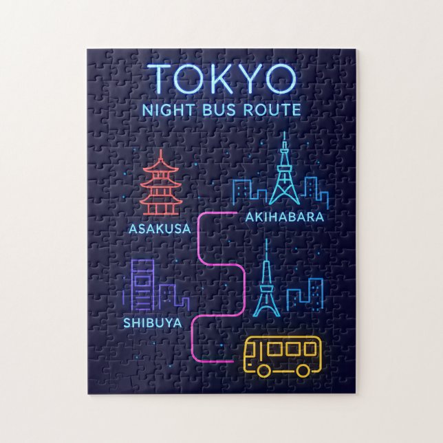 Tokyo Natt Bussrutt Neon Pussel – Japan  (Vertikal)