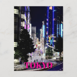 Tokyo Nattliv i Färg Glödande Neon Stadsscen Vykort