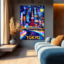 Tokyo Neon Glow – Färgglad geometrisk stadsbild