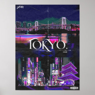 Tokyo Neon Night Skyline Poster - Vibrant Urban Ci
