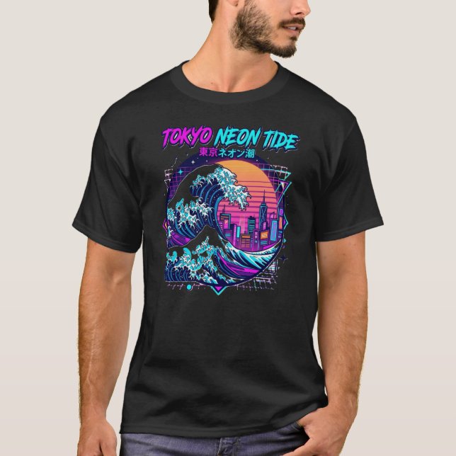 Tokyo Neon Tid T-Shirt Retro Synthwave Våg Grafisk (Framsida)