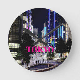 Tokyo Neonljus på natten Japansk stadsbild Rund Klocka