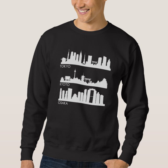 Tokyo Osaka Kyoto Japan Cities Skyline Lång Ärmad Tröja (Framsida)