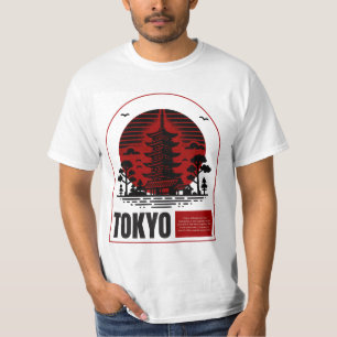 Tokyo Pagoda Solnedgång – Japansk minimalistisk de T Shirt