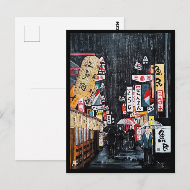 Tokyo Rain Painting av Alfred Fox Collectable Vykort (Fram/baksida)