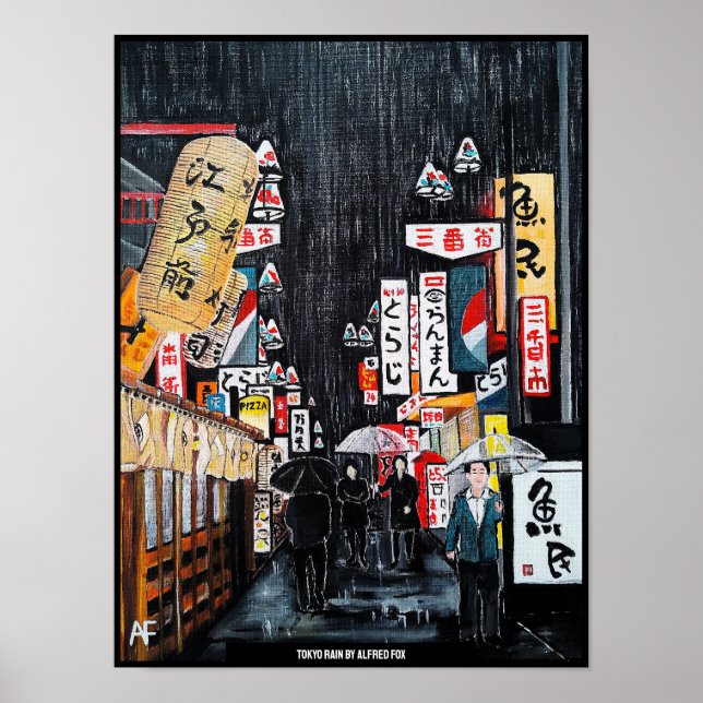 Tokyo Rain Painting av Alfred Fox Poster (Framsidan)