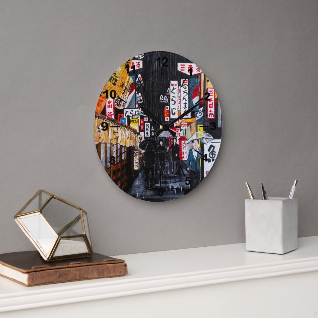 Tokyo Rain Painting by Alfred Fox Stor Klocka (Kontor)