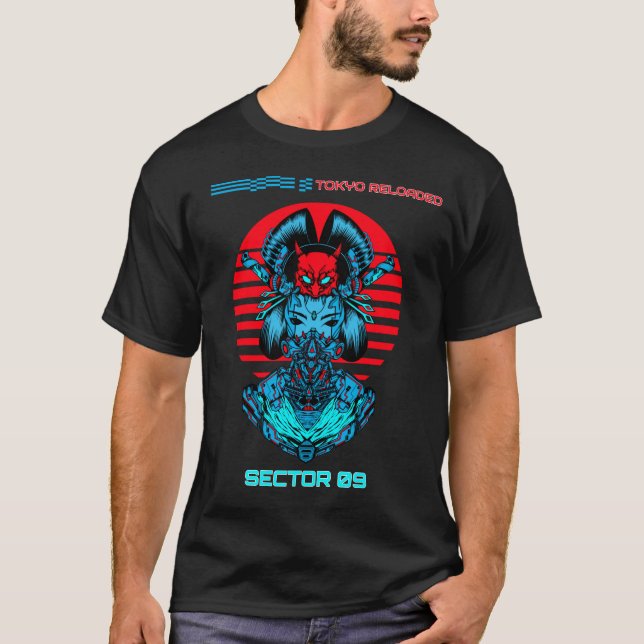 Tokyo Reloaded – Cyberpunk Samuraj Geisha Japan T Shirt (Framsida)