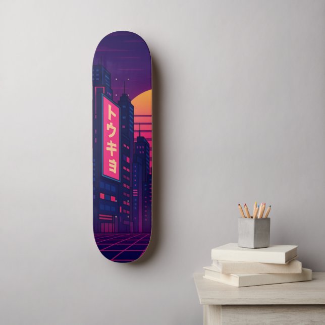 Tokyo Retro-Style Skateboard (Väggkonst)