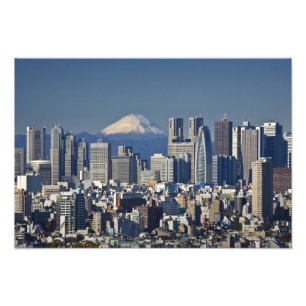 Tokyo, Shinjuku District Siluett, Mount Fuji, Fototryck