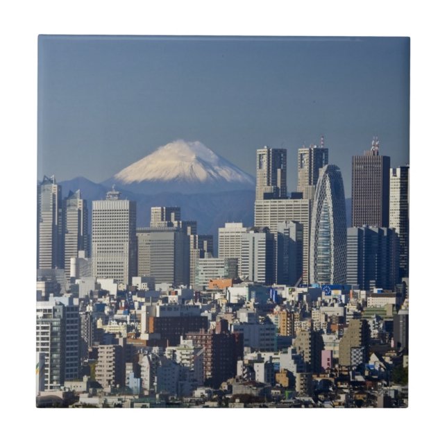 Tokyo, Shinjuku District Siluett, Mount Fuji Kakelplatta (Framsidan)
