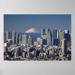 Tokyo, Shinjuku District Siluett, Mount Fuji, Poster
