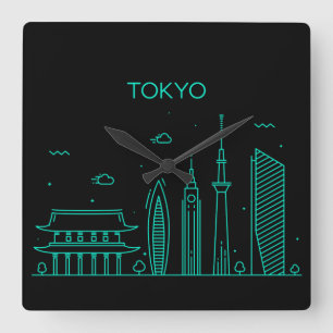 Tokyo skyline fyrkantig klocka