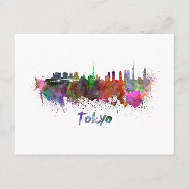 Tokyo skyline in watercolor vykort (Framsida)