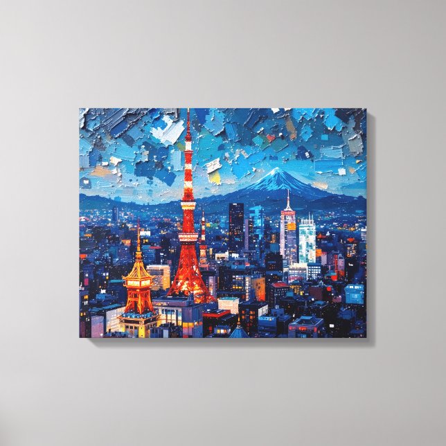 Tokyo Skyline Premium Canvas Wall Art | Natt City (Framsida)