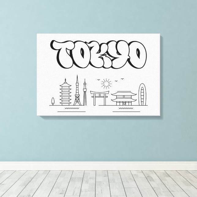 Tokyo Skyline Urban Graffiti Stretched Canvas art (Insitu (trägolv))