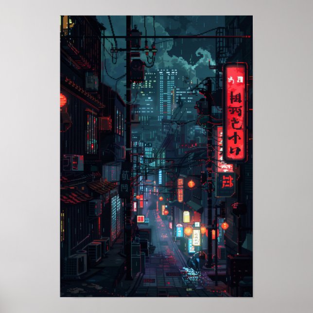 Tokyo-Stil Cyberpunk Futuristiska City vid Night P Poster (Framsidan)