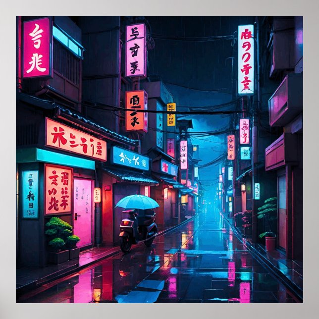 Tokyo Street på natten LoFi Art Poster (Framsidan)